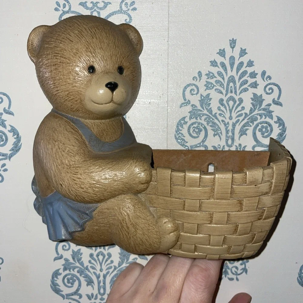 Vintage 80's Burwood Products Teddy Bear Wall Decor Planter Basket Made‎ in USA